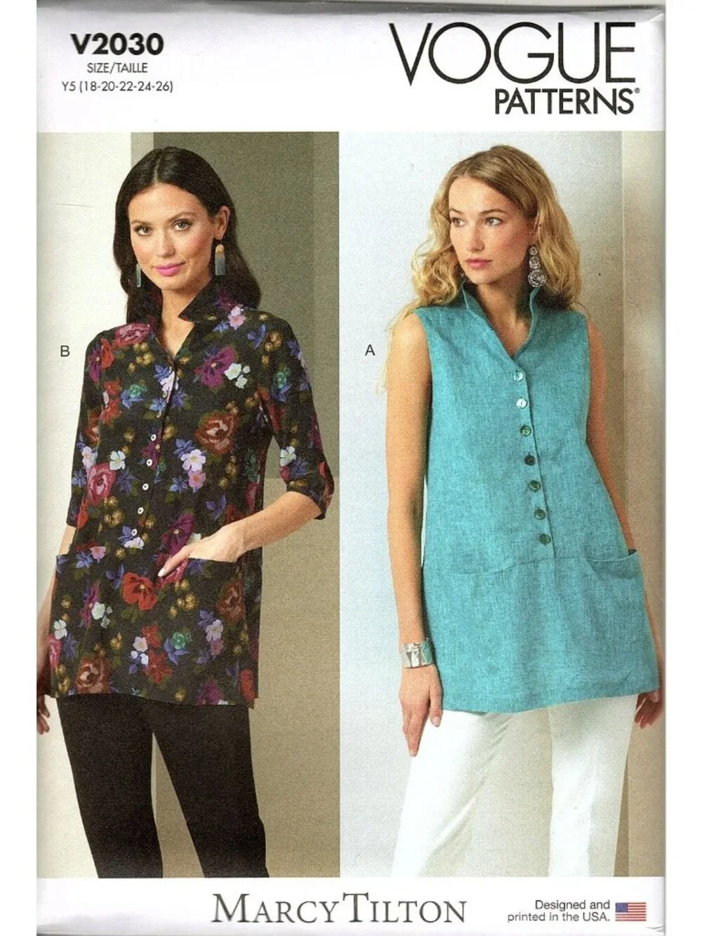 Vogue V2030 Misses 18 to 26 Marcy Tilton Tunic Uncut Sewing Pattern